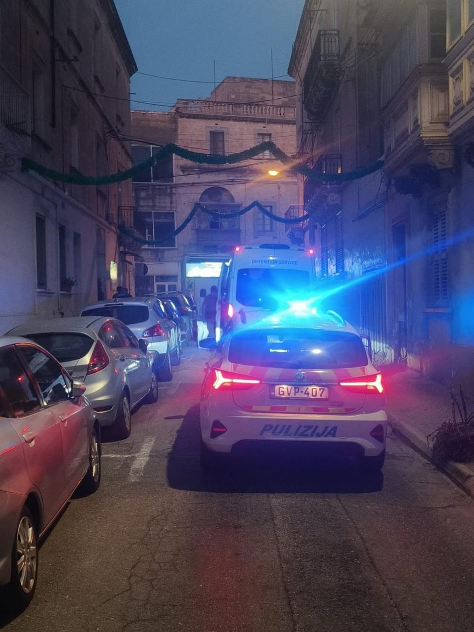Police car, detention services at scene to make arrests.
