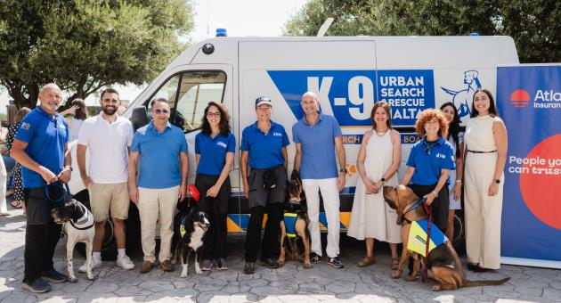 From left: John Gera, K9 Winston, Leo Busuttil, Robert Micallef, Greta Caruana Smith, K9 Toby, Wibke Seifert, K9 Bonnie, Matthew von Brockdorff, Catherine Calleja, Josette Bonnici, K9 Mia, Stacey Said Sarreo and Daniela Cauchi Mariani